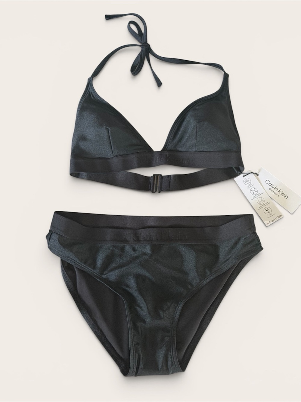 Calvin Klein Black Halter Triangle Bikini Set